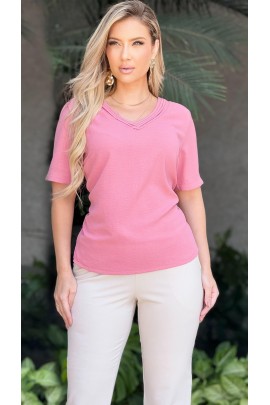 034504 Blusa Manga Curta Ramany de Tecido Plano